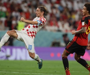 Croatian Luka Modric and Belgium's Axel Witsel pictured in action during a soccer game between Belgium's national team the Red Devils and Croatia, the third and last game in Group F of the FIFA 2022 World Cup in Al Rayyan, State of Qatar on Thursday 01 December 2022.
 BELGA PHOTO BRUNO FAHY Photo: BRUNO FAHY/PIXSELL