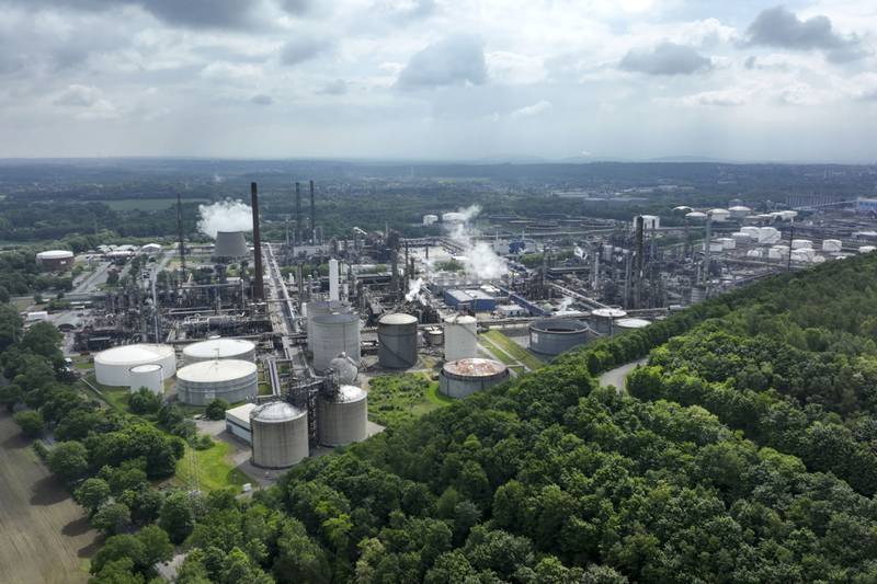 The Ruhr oil refinery operated by BP Gelsenkirchen GmbH, a subsidiary of BP Plc, in Gelsenkirchen, Germany, on Saturday, May 21, 2022. Germany plans to stop importing Russian oil by the end of the year even if the European Union fails to agree on an EU-wide ban in its next set of sanctions, government officials said. Photographer: Alex Kraus/Bloomberg