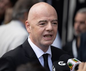 epa10386385 FIFA President Gianni Infantino attends the wake for Edson Arantes do Nascimento 'Pele', at the Vila Belmiro stadium in the city of Santos, Brazil, 02 January 2023. Several Brazilian soccer fans spent the night lining up to attend Pele's wake who died on 29 December 2022 at the age of 82.  EPA/Isaac Fontana