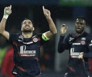 epa10386730 Teji Savanier of Montpellier HSC celebrates the 1-2 goal during the soccer Ligue 1 match between Montpellier HSC and Olympique Marseille, in Montpellier, France, 02 January 2023.  EPA/Guillaume Horcajuelo