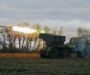 epa10390835 Ukrainian forces fire a multiple rocket launcher at a front line near Bakhmut, Donetsk area, Ukraine, 04 January 2023 (issued 05 January 2023). Heavy fighting is taking place in the region. Russian troops entered Ukraine on 24 February 2022 starting a conflict that has provoked destruction and a humanitarian crisis.  EPA/GEORGE IVANCHENKO
