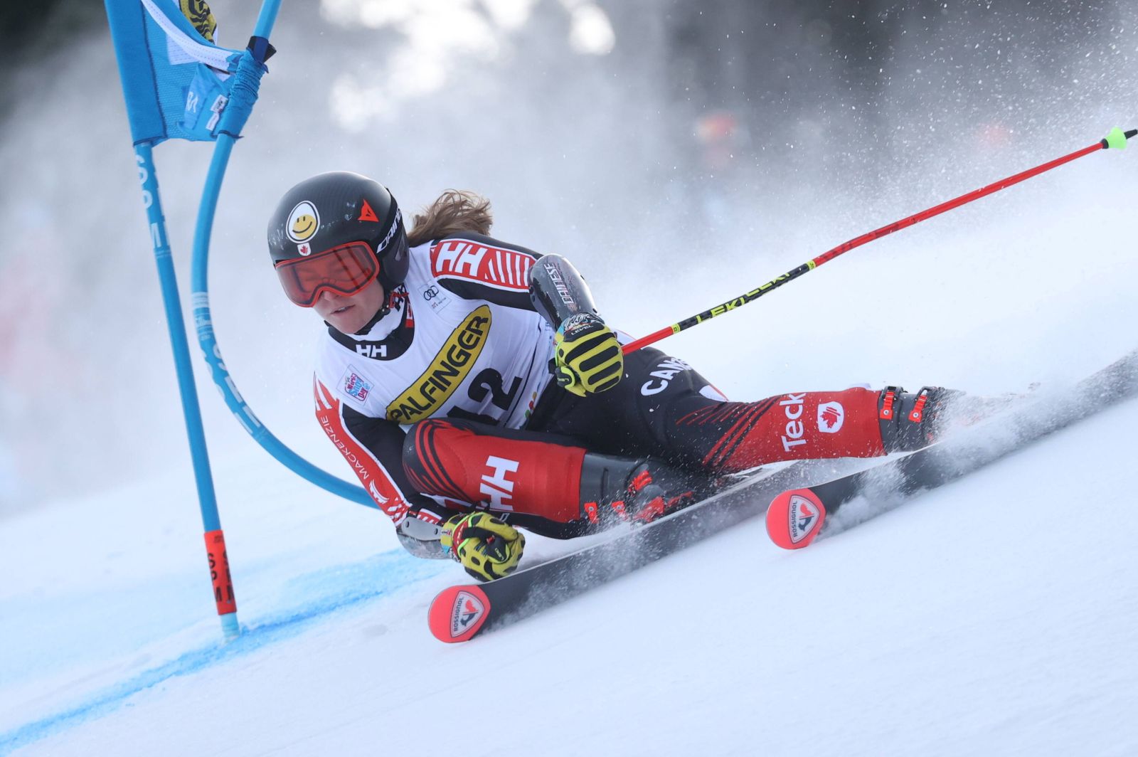 epa10393717 Valerie Grenier of Canada in action during the first round of the Women's Slalom at the FIS Alpine Skiing World Cup in Kranjska Gora, Slovenia, 07 January 2023.  EPA/Grzegorz Momot POLAND OUT
