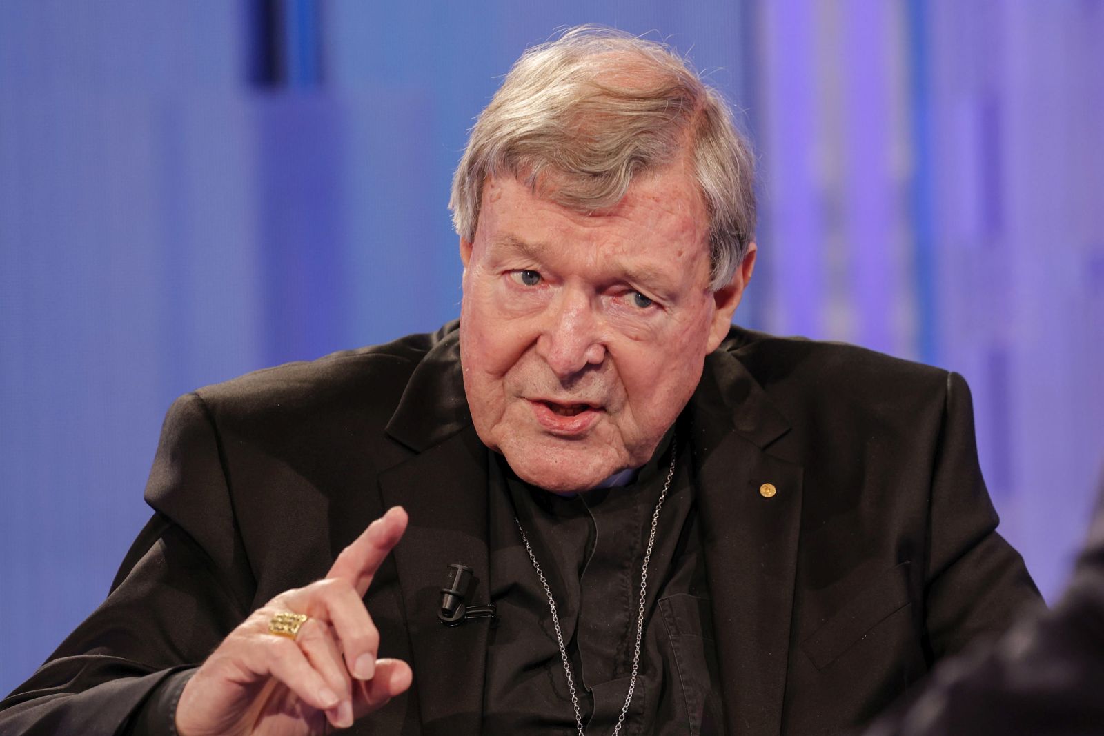 epa10399016 (FILE) - Australian Cardinal George Pell attends the Italian Raiuno TV program 'Porta a Porta' hosted by Italian journalist Bruno Vespa, in Rome, Italy, 04 November 2021. According to a statement from the Catholic Archdiocese of Sydney, Cardinal George Pell died at age 81 on 11 January 2023 in Rome.  EPA/GIUSEPPE LAMI *** Local Caption *** 57275379
