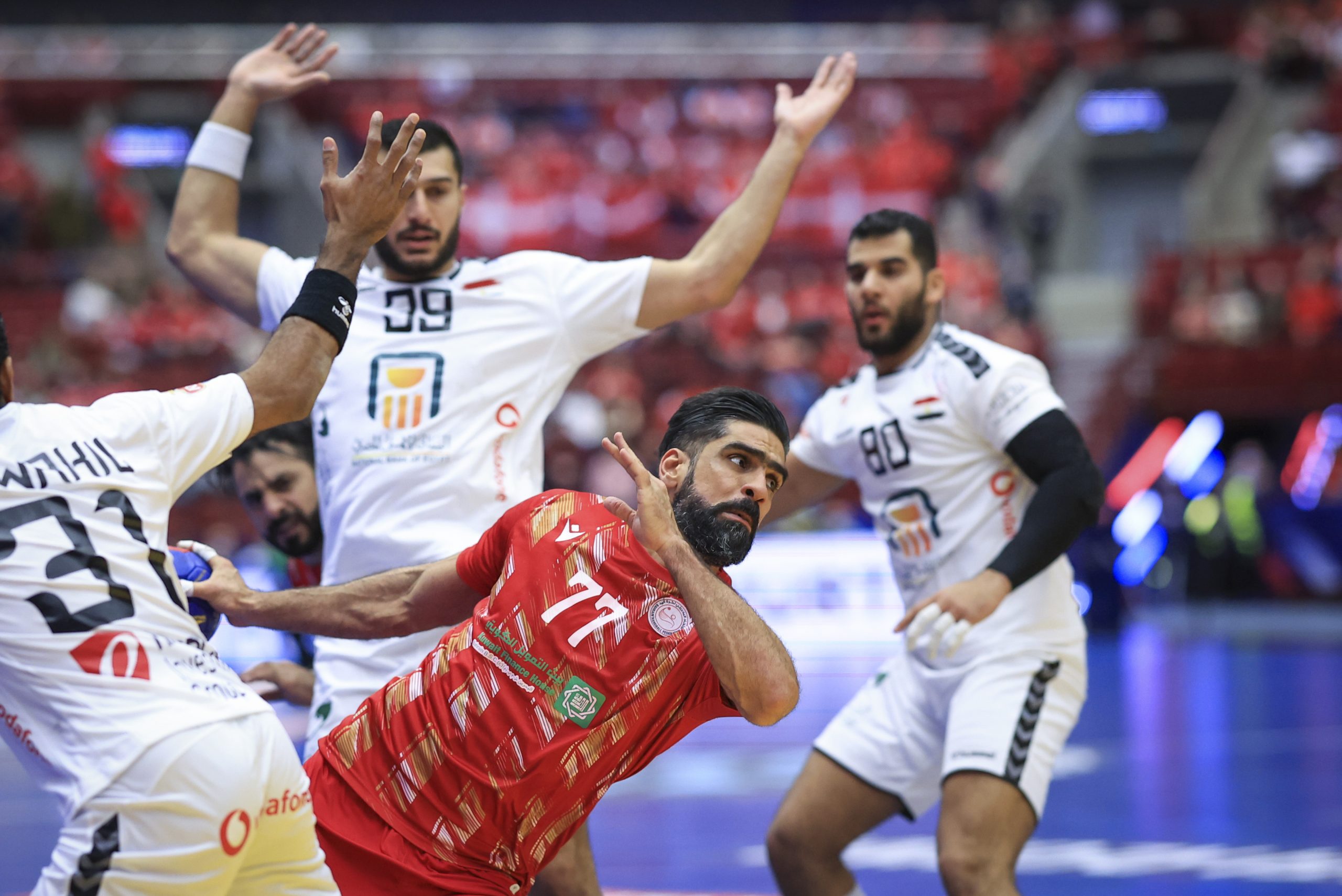 epa10420762 Bahrain's Ali Merza Ali in action during the IHF Men's World Championship handball match, Main Round group 4, between Bahrain and Egypt, in Malmo, Sweden, 21 January 2023.  EPA/Andreas Hillergren  SWEDEN OUT