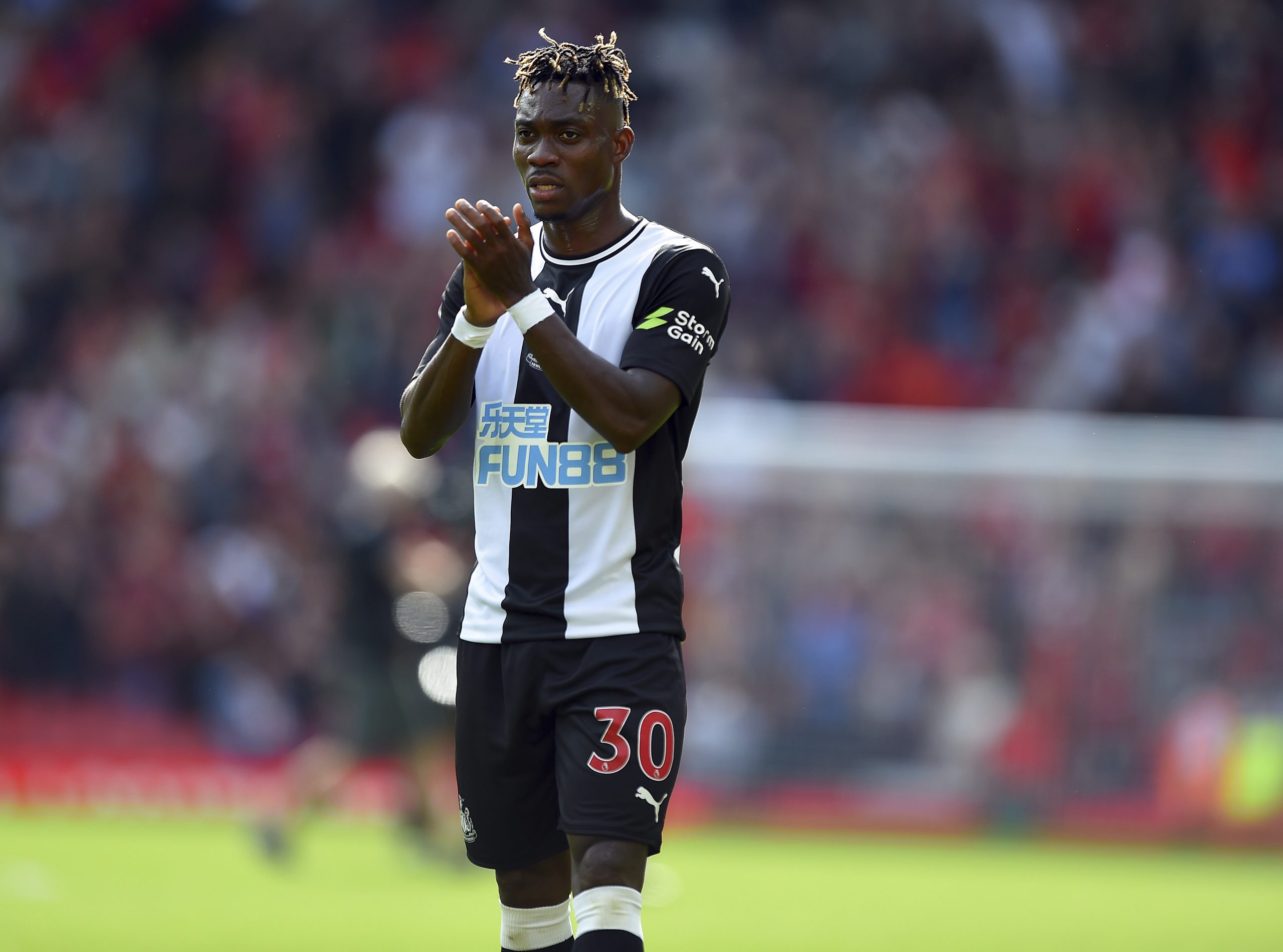 September 14, 2019, Liverpool, United Kingdom: Christian Atsu of Newcastle United thanks the fans at the end of the Premier League match at Anfield, Liverpool. Picture date: 14th September 2019. Picture credit should read: Robin Parker/Sportimage(Credit Image: © Robin Parker/CSM via ZUMA Wire) (Cal Sport Media via AP Images)
