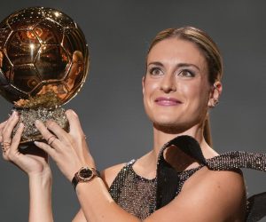 FILE - Barcelona's Alexia Putellas celebrates after winning the women's Ballon d'Or during the 66th Ballon d'Or ceremony at Theatre du Chatelet in Paris, France, Monday, Oct. 17, 2022. (AP Photo/Francois Mori, FIle)