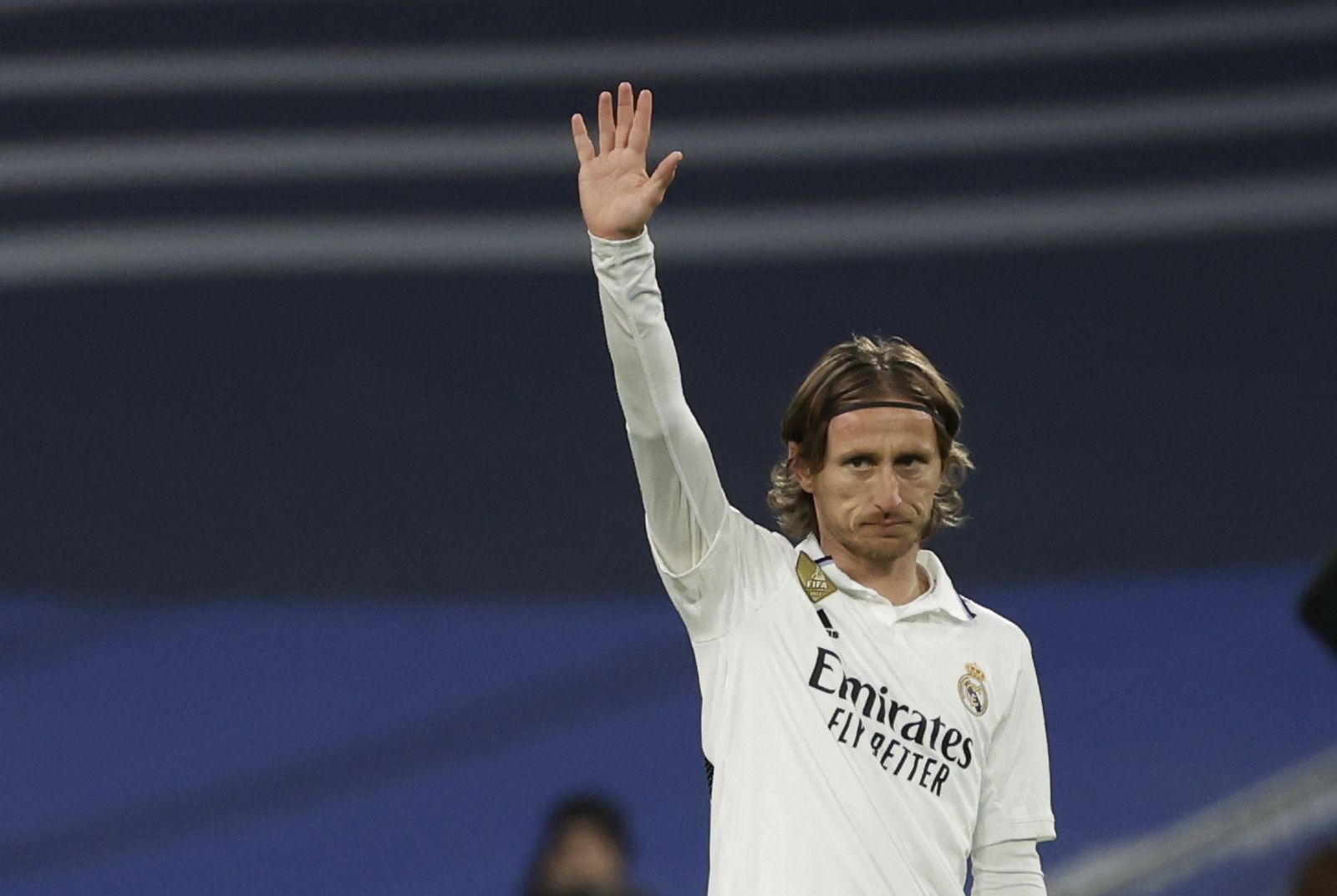 epa10469332 Real Madrid's Luka Modric reacts after scoring the 4-0 goal during the Spanish LaLiga soccer match between Real Madrid and Elche CF, in Madrid, Spain, 15 Ferbruary 2023.  EPA/JUANJO MARTIN