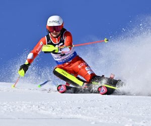 epa10474292 Zrinka Ljutic of Croatia in action during the first run of the women's slalom race at the FIS Alpine Skiing World Championships in Meribel, France, 18 February 2023.  EPA/JEAN-CHRISTOPHE BOTT