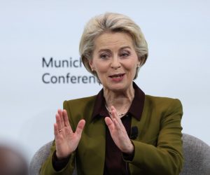 epa10474336 President of the European Commission Ursula von der Leyen attends a panel talk at the 2023 Munich Security Conference (MSC) in Munich, Germany, 18 February 2023. The Munich Security Conference brings together defence leaders and stakeholders from around the world and is taking place February 17-19. Russia's ongoing war in Ukraine is dominating the agenda.  EPA/JOHANNES SIMON / POOL