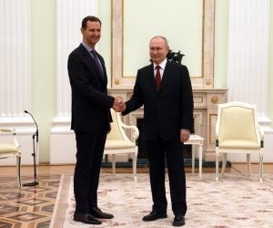 epa10524427 Russian President Vladimir Putin (R) shakes hands with Syrian President Bashar al-Assad during their meeting at the Kremlin in Moscow, Russia, 15 March 2023. The authorities of Russia and Syria are in constant contact, thanks to the Russian military in this country, significant progress has been made in the fight against terrorism, says Putin. Al-Assad expressed support for the Russian special military operation in Ukraine.  EPA/VLADIMIR GERDO/SPUTNIK/KREMLIN/ POOL MANDATORY CREDIT