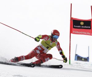 epa10529720 Filip Zubcic of Croatia in action during the 2nd run of the Men's Giant Slalom race at the FIS Alpine Skiing World Cup finals in the skiing resort of El Tarter, Andorra, 18 March 2023.  EPA/Guillaume Horcajuelo
