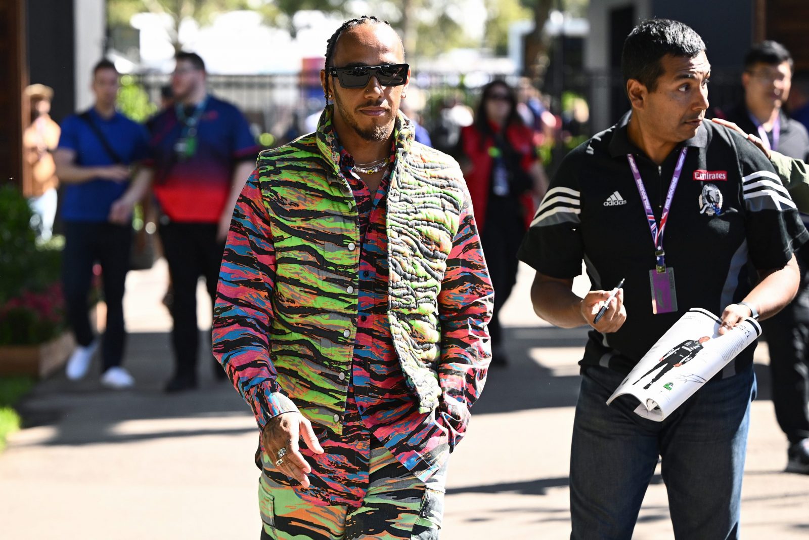 epa10550061 Lewis Hamilton of Mercedes on arrival during the Formula 1 Australian Grand Prix at the Albert Park Circuit in Melbourne, Australia, 30 March 2023. The Formula One Grand Prix of Australia will take place on 02 April.  EPA/JOEL CARRETT AUSTRALIA AND NEW ZEALAND OUT