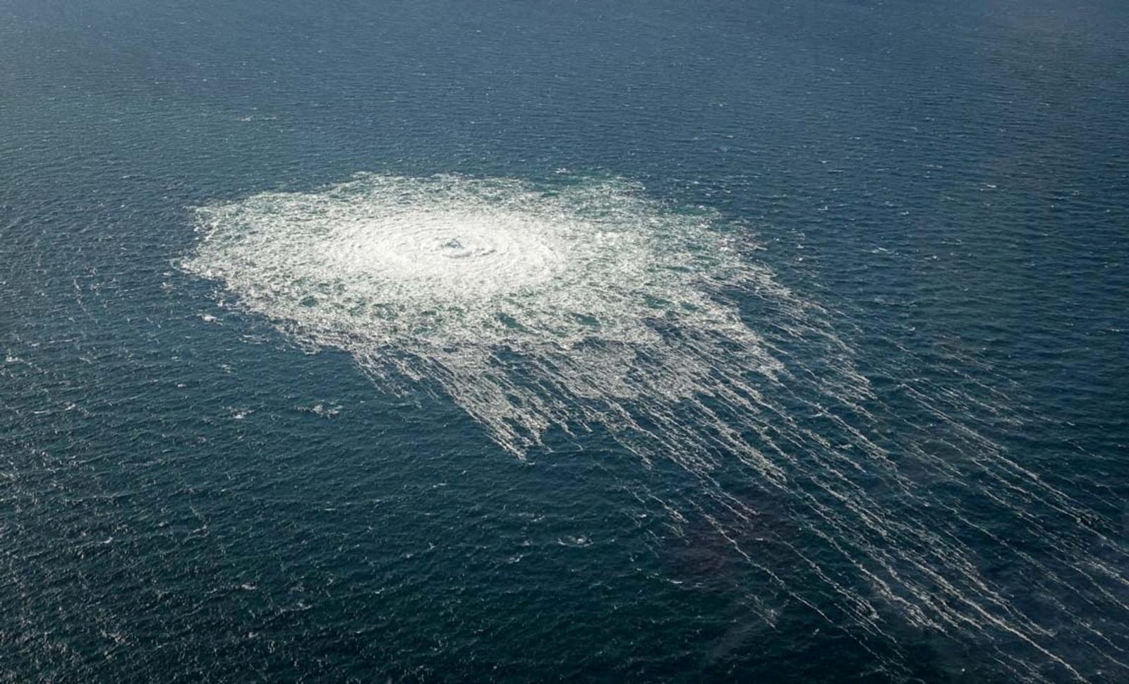FILE PHOTO: Gas bubbles from the Nord Stream 2 leak reaching surface of the Baltic Sea in the area shows a disturbance of well over one kilometre in diameter near Bornholm, Denmark, September 27, 2022.  Danish Defence Command/Handout via REUTERS  THIS IMAGE HAS BEEN SUPPLIED BY A THIRD PARTY/File Photo Photo: DANISH DEFENCE COMMAND/REUTERS
