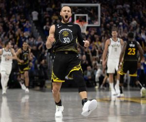 Mar 11, 2023; San Francisco, California, USA; Golden State Warriors guard Stephen Curry (30) reacts after making a three point basket to tie the score against the Milwaukee Bucks during the fourth quarter at Chase Center. Mandatory Credit: D. Ross Cameron-USA TODAY Sports Photo: D. Ross Cameron/REUTERS