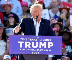 epa10543627 Former US President Donald Trump speaks during his Make America Great Again Rally at the Waco Regional Airport Center in Waco, Texas, USA, 25 March 2023. This is the first stop of Trump's election campaign tour for presidency in 2024.  EPA/ADAM DAVIS