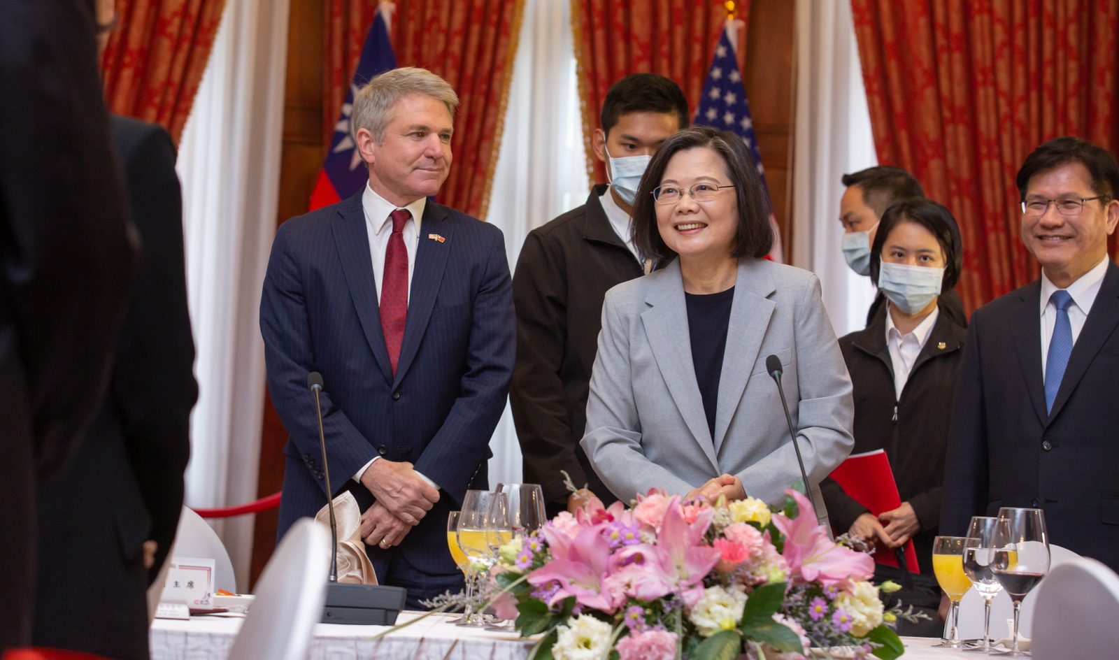 epa10564618 A handout photo provided by the Taiwan Presidential office shows, Taiwan President Tsai Ing-wen (R) next to US Lawmaker Michael McCaul (L), during their meeting in Taipei, Taiwan, 08 April 2023. Taiwan President Tsai Ing-wen meets visiting U.S. Lawmakers amidst China’s military drills around Taiwan and flew dozens of planes across the Taiwan Strait median line on 08 April, following the Taiwan president’s visit to the United States.  EPA/WANG YU CHING/TAIWAN PRESIDENTIAL H  HANDOUT EDITORIAL USE ONLY/NO SALES