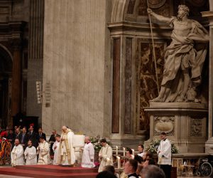 epa10565538 Pope Francis leads the Easter Vigil mass at Saint Peter's Basilica in Vatican City, 08 April 2023. Christians around the world are marking the Holy Week, commemorating the crucifixion of Jesus Christ, leading up to his resurrection on Easter.  EPA/GIUSEPPE LAMI
