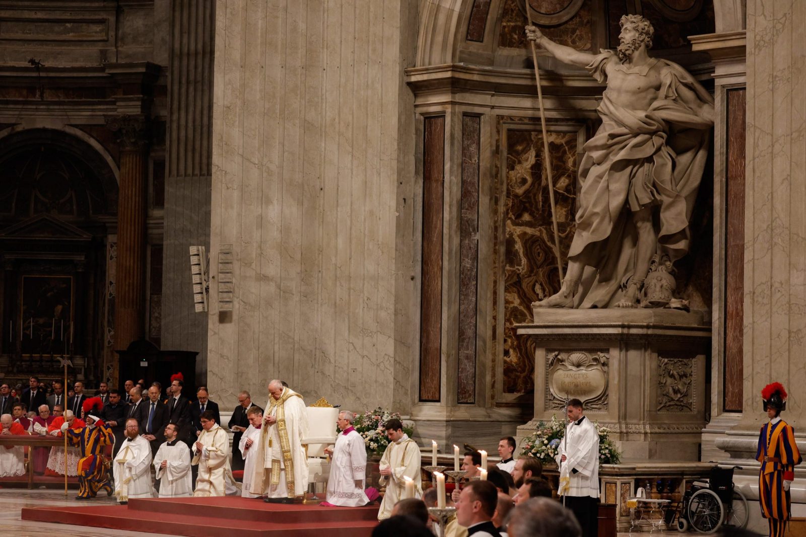 epa10565538 Pope Francis leads the Easter Vigil mass at Saint Peter's Basilica in Vatican City, 08 April 2023. Christians around the world are marking the Holy Week, commemorating the crucifixion of Jesus Christ, leading up to his resurrection on Easter.  EPA/GIUSEPPE LAMI