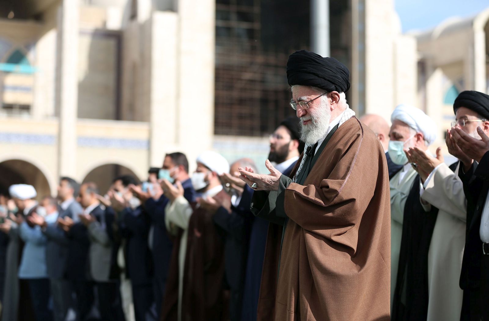 epa10585422 A handout photo made available by the Iranian supreme leader office shows Ayatollah Ali Khamenei leading the the eid al-Fitr prayer ceremony in Tehran, Iran, 22 April 2023.  EPA/SUPREME LEADER OFFICE HANDOUT  HANDOUT EDITORIAL USE ONLY/NO SALES
