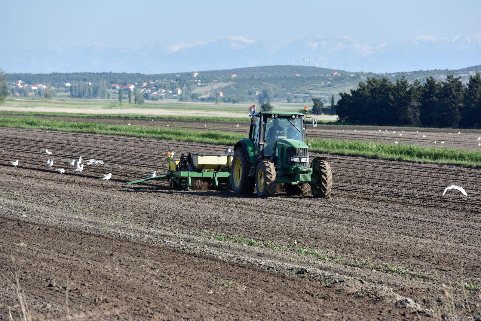 07.05.2019., Pakostane - Lijep proljetni dan poljoprivrednici iskoristili za obradu zemlje i sjetvu. Photo: Hrvoje Jelavic/PIXSELL