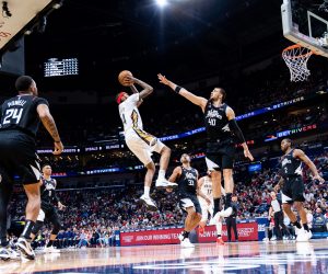 Apr 1, 2023; New Orleans, Louisiana, USA;  New Orleans Pelicans forward Brandon Ingram (14) shoots a jump shot over LA Clippers center Ivica Zubac (40) during the first half at Smoothie King Center. Mandatory Credit: Stephen Lew-USA TODAY Sports Photo: Stephen Lew/REUTERS