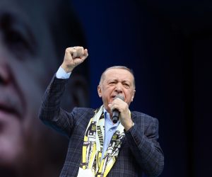 epa10600470 Turkish President Recep Tayyip Erdogan speaks during his elections campaign rally in Ankara, Turkey, 30 April 2023. General elections will be held in Turkey on 14 May 2023 with a two-round voting to elect the President of Turkey and parliamentary elections held simultaneously to elect the members the Grand National Assembly of Turkey.  EPA/NECATI SAVAS