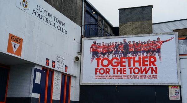 General view outside Kenilworth Road Stadium, home of Luton Town Football Club, ahead of the Sky Bet Championship match between Luton Town and Middlesbrough at Kenilworth Road, Luton, England on 24 April 2023. Photo by David Horn.