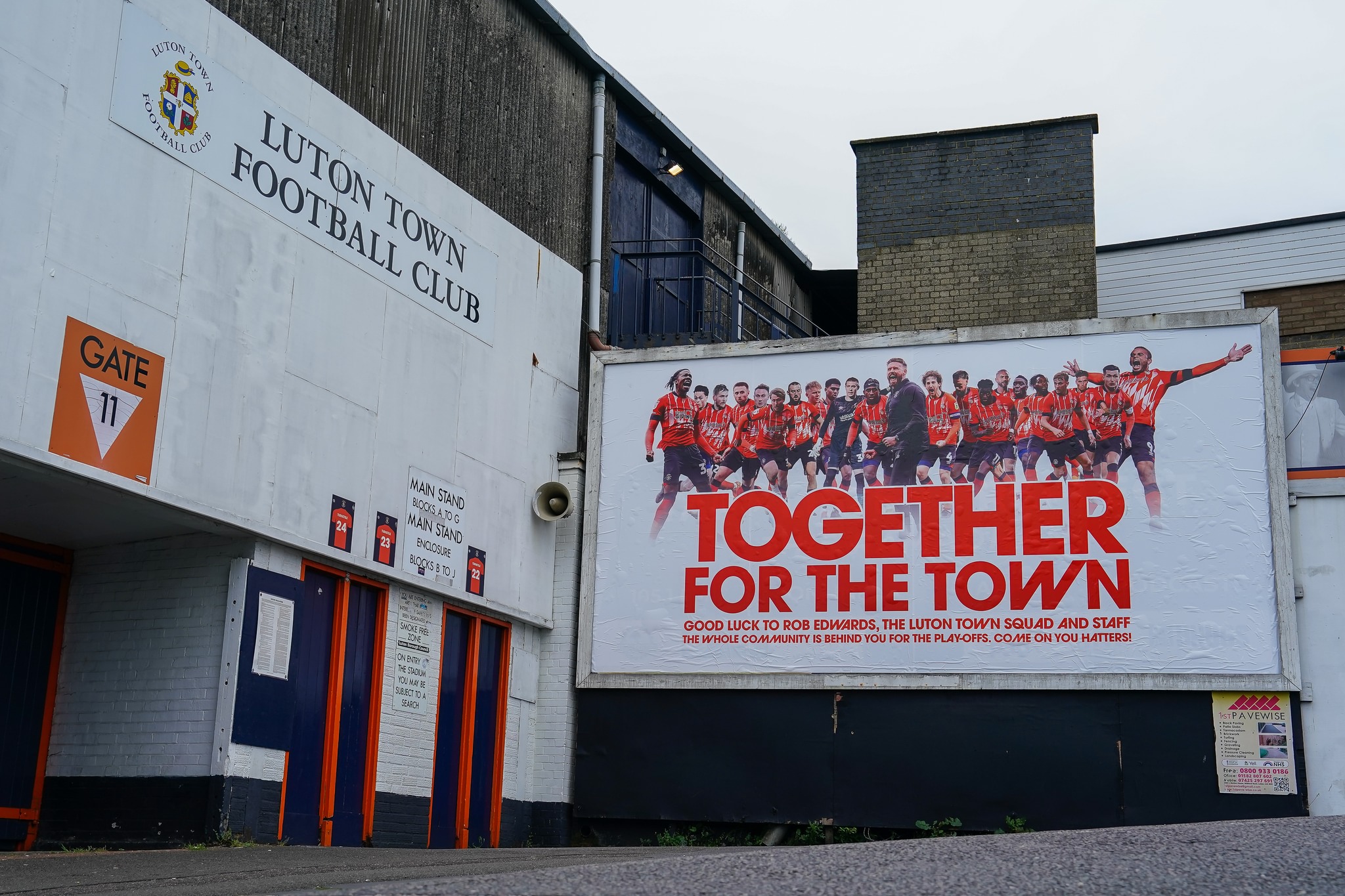 General view outside Kenilworth Road Stadium, home of Luton Town Football Club, ahead of the Sky Bet Championship match between Luton Town and Middlesbrough at Kenilworth Road, Luton, England on 24 April 2023. Photo by David Horn.