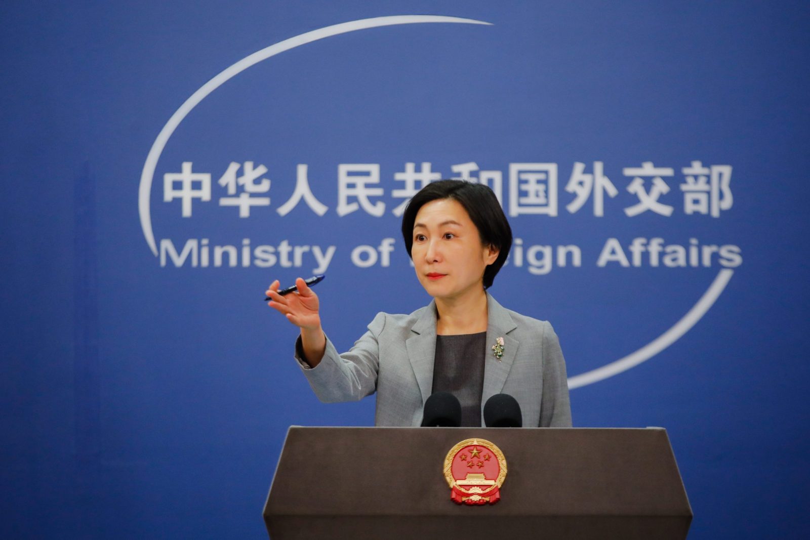 epa10561229 China's Foreign Ministry spokesperson Mao Ning gestures during a press conference at the Ministry of Foreign Affairs in Beijing, China, 06 April 2023. China has launched military drills in response to the meeting between Taiwan's president Tsai Ing-wen and US House Speaker Kevin McCarthy on 05 April. Foreign Ministry spokesperson Mao Ning reiterated China’s furious objections to any form of meetings between Tsai Ing-wen and U.S. officials on regular press conference of the Ministry of Foreign Affairs(MOFA) on 06 April, 2023.  EPA/WU HAO