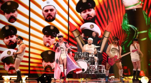 epa10615668 Let 3, a band of Croatia performs with dancers during a rehearsal for the 67th annual Eurovision Song Contest (ESC) at the M&S Bank Arena in Liverpool, Britain, 08 May 2023. Liverpool is hosting the 2023 Eurovision Song Contest on behalf of Ukraine. The 67th edition of the Eurovision Song Contest (ESC) consists of two Semi-Finals, held on 09 and 11 May, and the Grand Final on 13 May 2023.  EPA/ADAM VAUGHAN