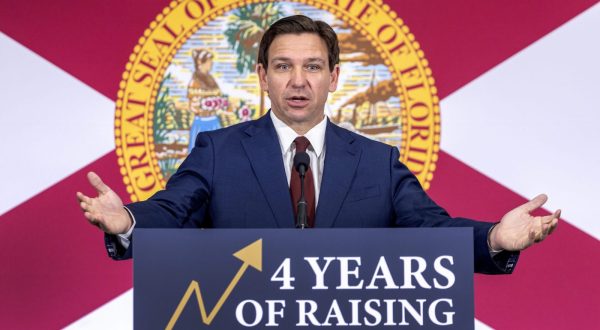 epa10617714 Florida Governor Ron DeSantis speaks during an event at True North Classical Academy in Miami, Florida, USA, 09 May 2023. According to DeSantis Tweeter account, during the event he signed legislations to Protects teacher paychecks from automatic union deductions, to Creates a Teachers' Bill of Rights, to Reforms school board elections and to Removes social media from classrooms, in addition to approving a $1 billion for teacher salaries.  EPA/CRISTOBAL HERRERA-ULASHKEVICH
