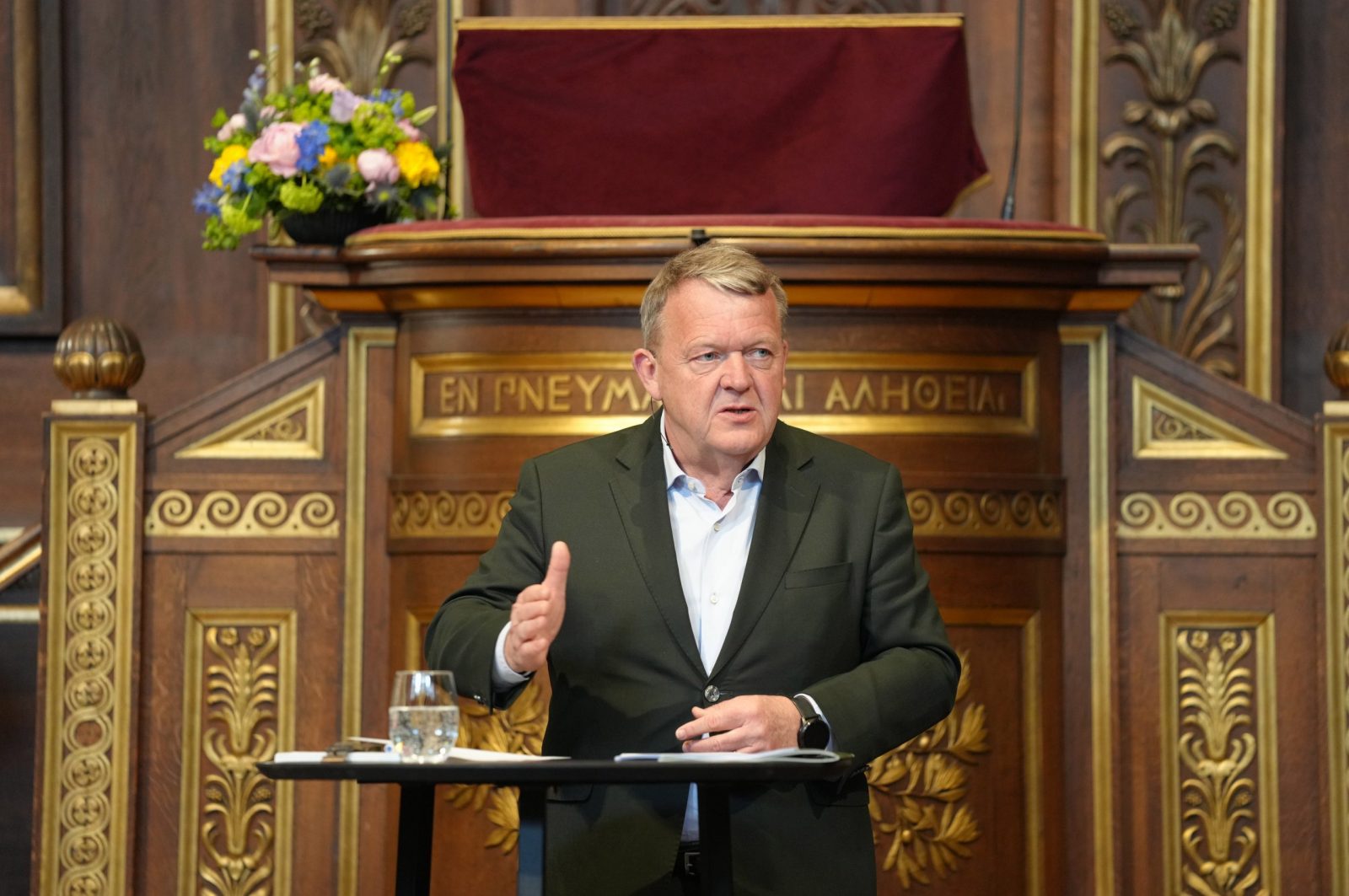 epa10630935 Denmark's Foreign Minister Lars Loekke Rasmussen speaks during his presentation of the Danish government's new foreign and security policy strategy at Copenhagen University, Denmark, 16 May 2023.  EPA/Ida Marie Odgaard  DENMARK OUT