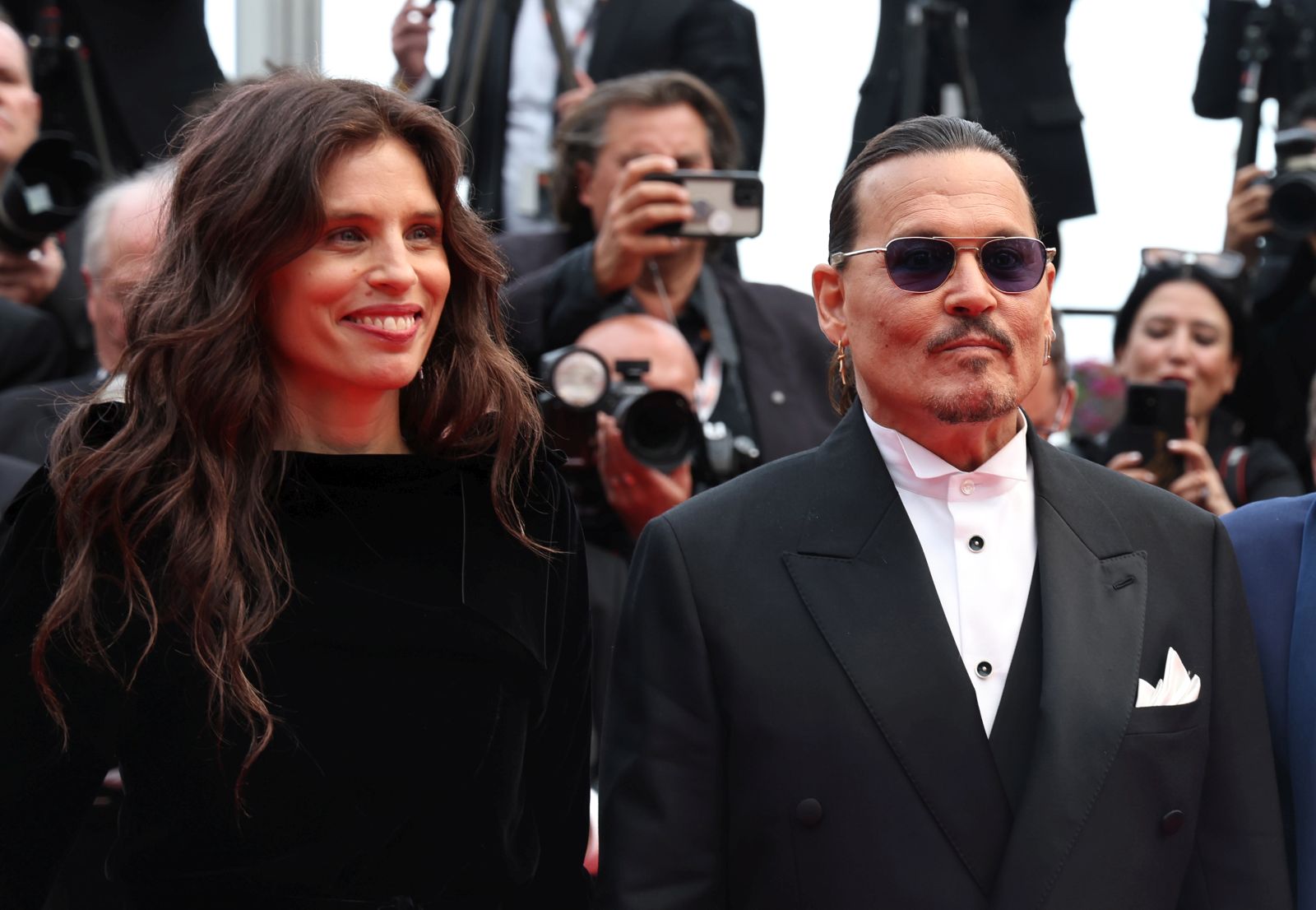 epa10631913 (L-R) Maiwenn, Johnny Depp, and Pierre Richard arrive for the Opening Ceremony of the 76th annual Cannes Film Festival, in Cannes, France, 16 May 2023. The festival runs from 16 to 27 May.  EPA/Mohammed Badra
