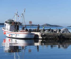 14.02.2023., Srima - Lijep i suncan dan ribari u Srimi iskoristili za slaganje mreza. Photo: Hrvoje Jelavic/PIXSELL
