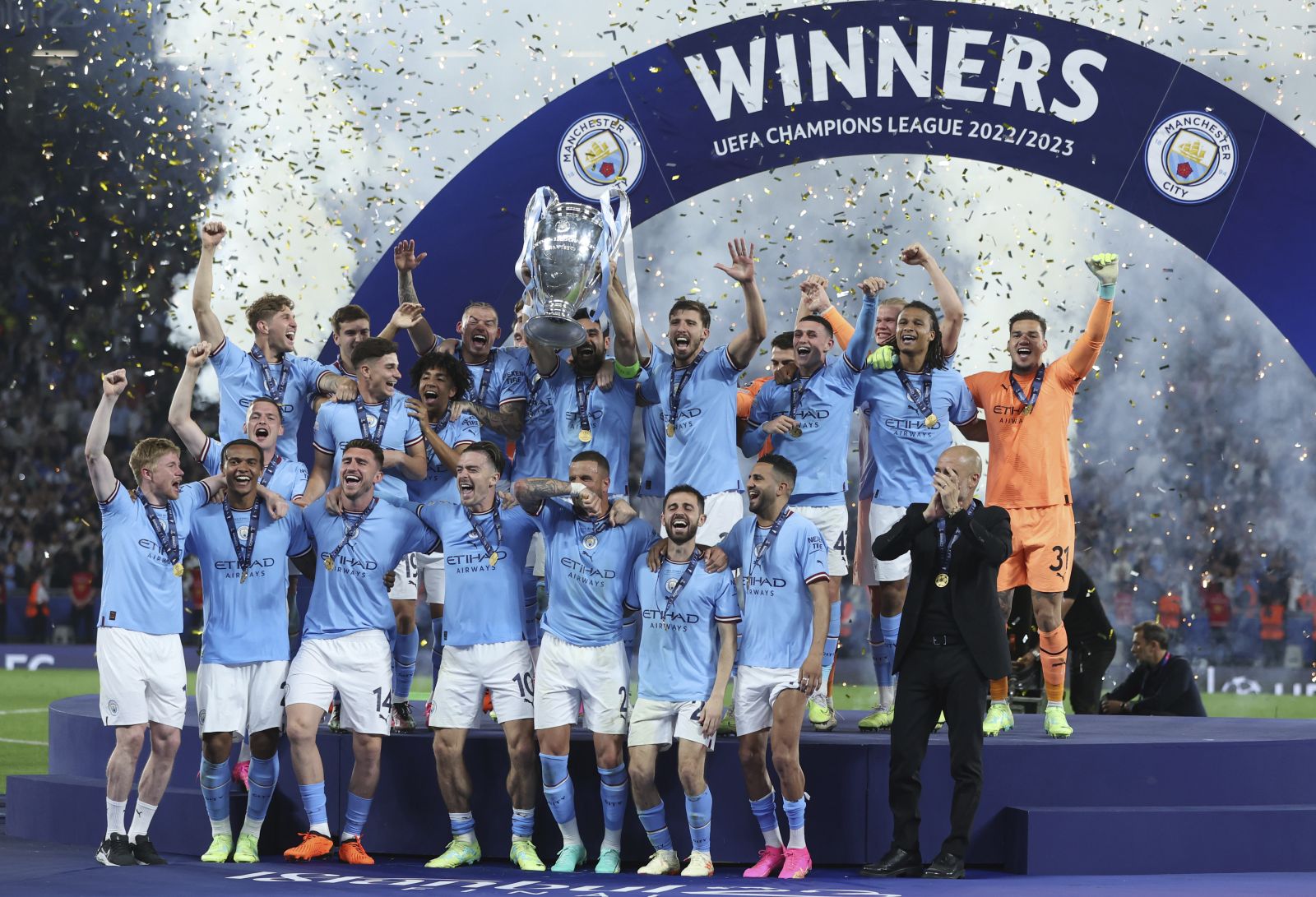 June 10, 2023, Istanbul: Istanbul, Turkey, 10th June 2023. Ilkay Gundogan of Manchester City lifts the trophy after the UEFA Champions League Final match at the Ataturk Olympic Stadium, Istanbul. (Credit Image: Â© Paul Terry/Sportimage/Cal Sport Media) (Cal Sport Media via AP Images)