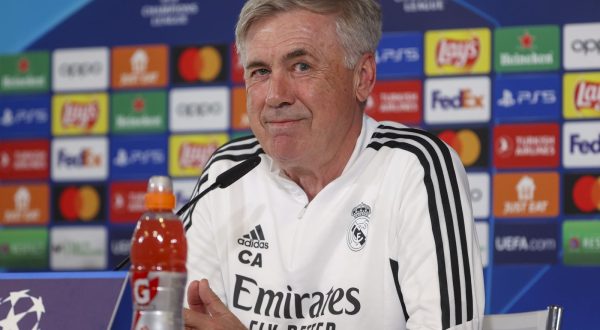 epa10615604 Real Madrid's head coach Carlo Ancelotti attends a press conference, in Madrid, Spain, 08 May 2023. Real Madrid will face Manchester City on 09 May 2023 during their UEFA Champions League semi-final first leg soccer match in Madrid.  EPA/Kiko Huesca