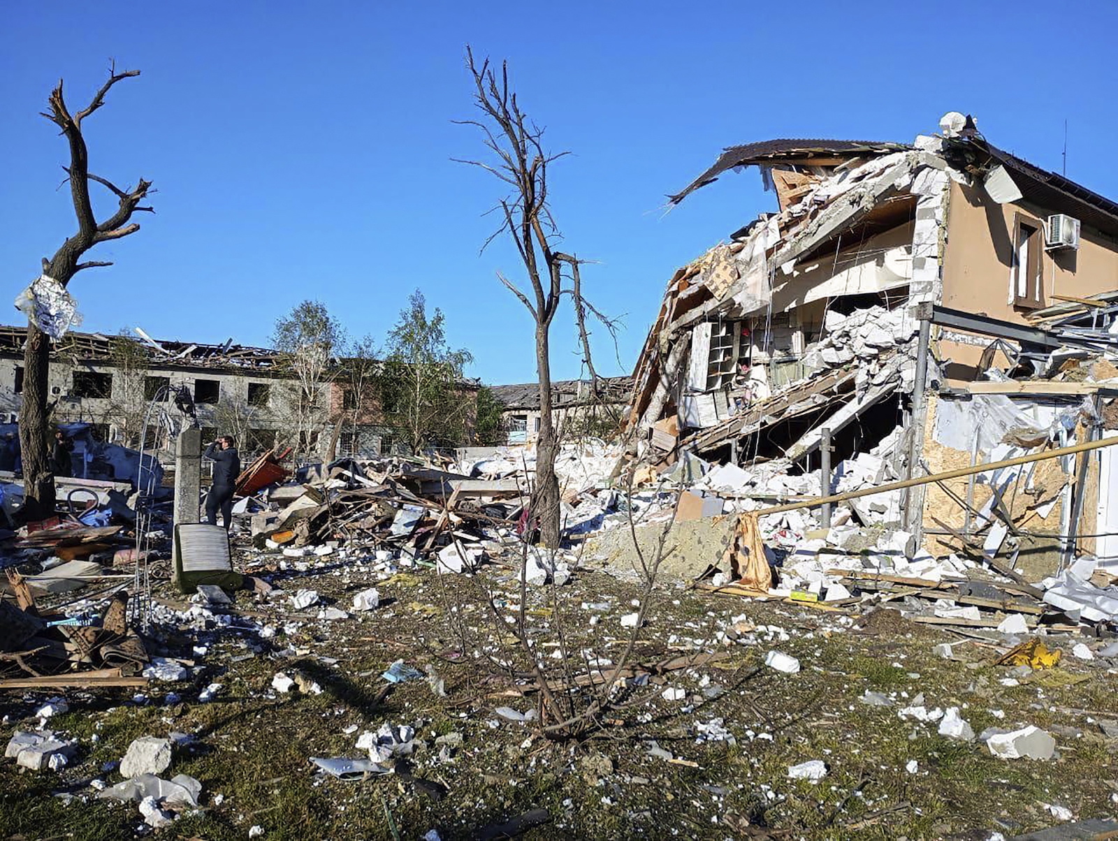 epa10672012 A handout photo made available by the Governor of Dnipropetrovsk Oblast Serhiy Lysak shows the aftermath of a rocket hit in the Dnipro area, central Ukraine, 04 June 2023, amid the Russian invasion. According to the State Emergency Service (SES) of Ukraine, a 2-years old girl died and 22 people were injured, including 5 children, as a result of a Russian rocket attack in the Dnipro area on the evening of 03 June.  EPA/DNIPROPETROVSK REGIONAL STATE ADMINISTRATION / HANDOUT  HANDOUT EDITORIAL USE ONLY/NO SALES