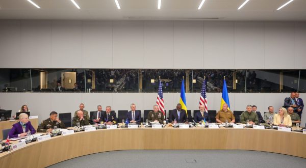 epa10691905 A general view shows the meeting of the Ukraine Defense Contact Group room during the NATO Defense Ministers Council at the North Atlantic Treaty Organization (NATO) headquarters in Brussels, 15 June 2023. NATO defence ministers meet for two days to discuss their support for Ukraine and ways to strengthen the defence of the alliance's eastern flank bordering Russia. The meeting of the Ukraine Contact Group is held to increase the military help for Ukraine.  EPA/OLIVIER MATTHYS