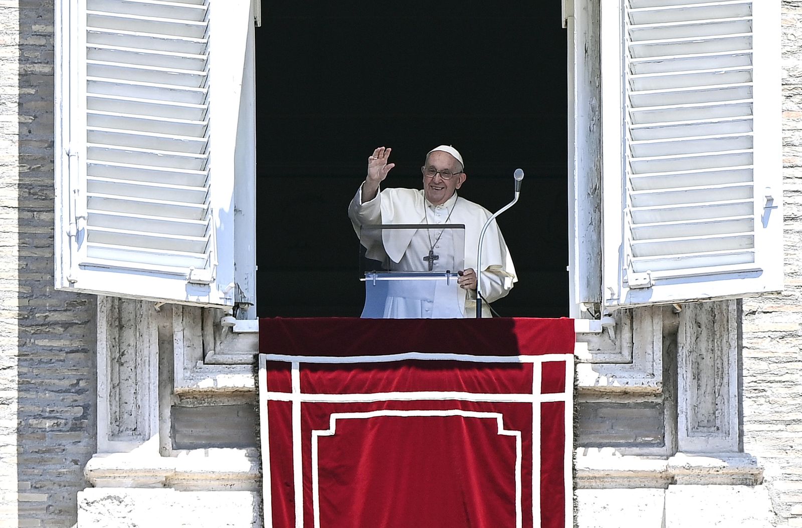 epa10710466 Pope Francis leads his Sunday Angelus prayer from the window of his office overlooking Saint Peter's Square, Vatican City, 25 June 2023.  EPA/Riccardo Antimiani