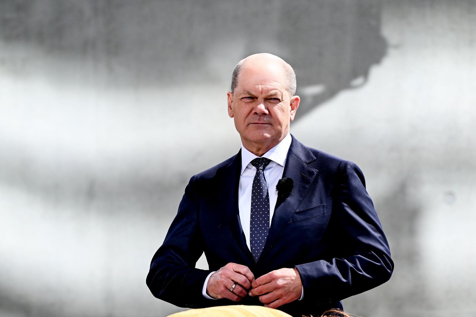 epa10722422 German Chancellor Olaf Scholz arrives for the traditional summer interview at the 'Report from Berlin' show on German public broadcaster ARD, in Berlin, Germany, 02 July 2023.  EPA/FILIP SINGER