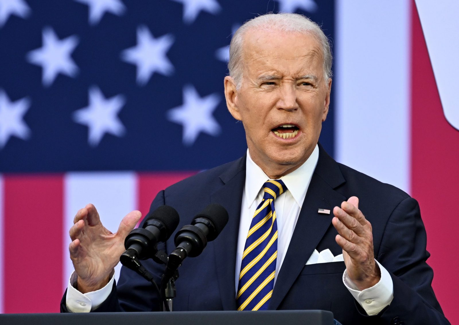 epa10742292 US President Joe Biden delivers a speech at the Vilnius University during the NATO ​summit in Vilnius, Lithuania, 12 July 2023. The North Atlantic Treaty Organization (NATO) Summit takes place in Vilnius on 11 and 12 July 2023 with the alliance's leaders expected to adopt new defense plans.  EPA/FILIP SINGER