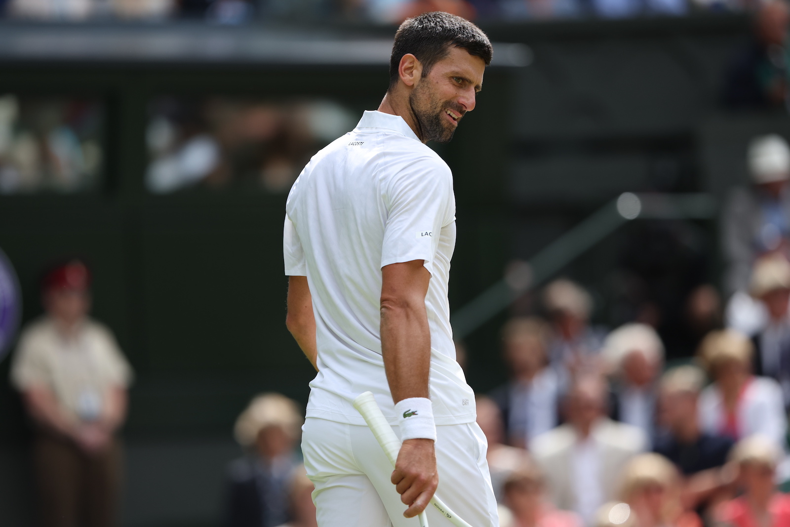 epa10749643 Novak Djokovic of Serbia reacts during the Men's Singles final match against Carlos Alcaraz of Spain at the Wimbledon Championships, Wimbledon, Britain, 16 July 2023.  EPA/NEIL HALL   EDITORIAL USE ONLY