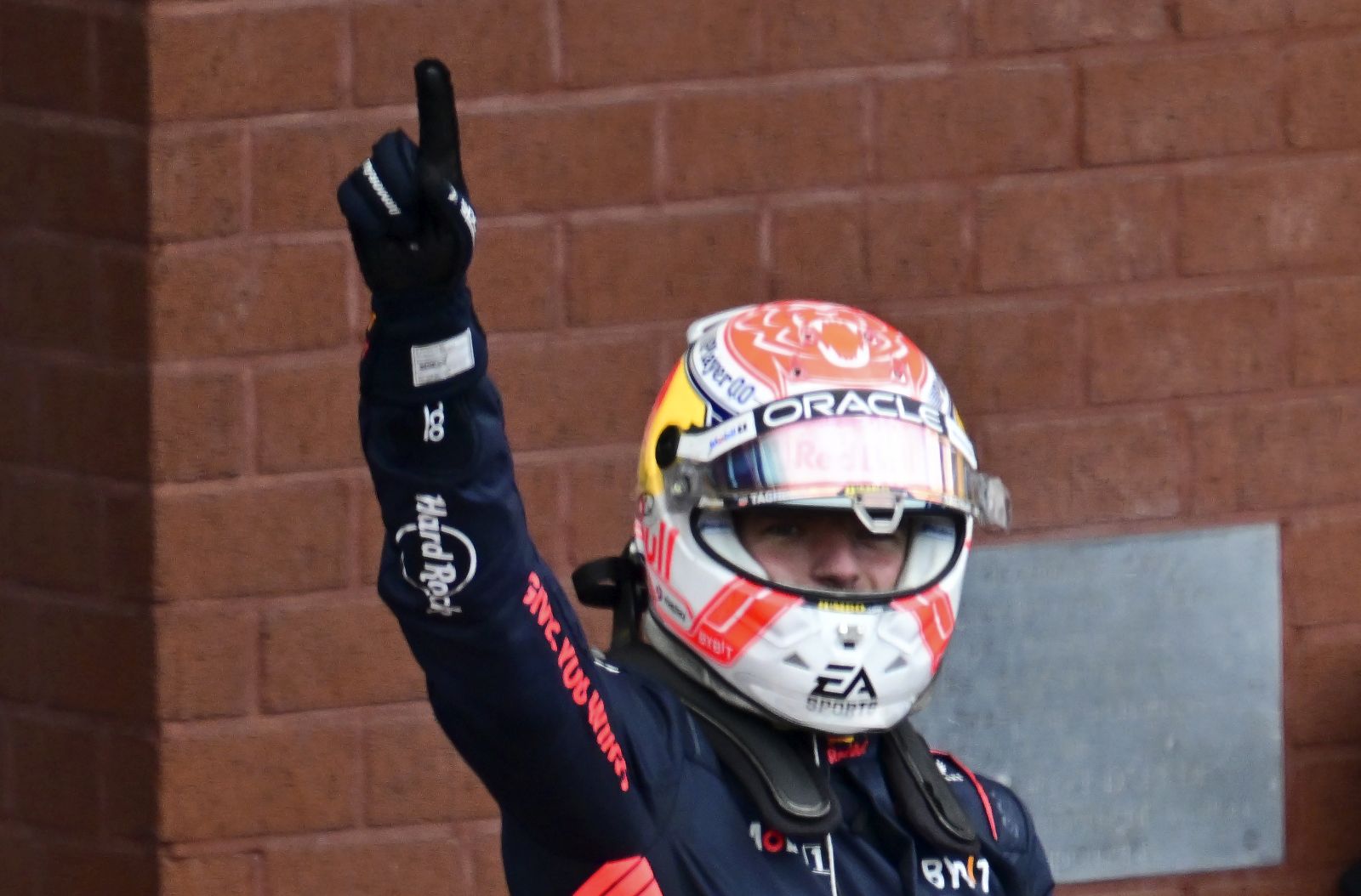 epa10777410 Dutch Formula One driver Max Verstappen of Red Bull Racing celebrates after winning the 2023 Formula 1 Belgian Grand Prix at the Circuit de Spa-Francorchamps racetrack in Stavelot, Belgium, 30 July 2023.  EPA/CHRISTIAN BRUNA