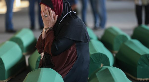 10.07.2023., Potocari, Bosna i Hercegovina - Tabuti novoidentificiranih zrtava genocida u Srebrenici, preneseni su u musalu u mezarju Memorijalno centra u Srebrenici, gdje ce sutra biti obavljen ukop. Photo: Armin Durgut/PIXSELL