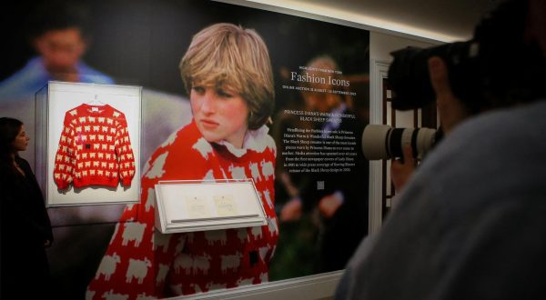 A 'black sheep' jumper worn by the Britain's late Diana, Princess of Wales, is displayed at Sotheby's, in London, Britain, July 17, 2023. The jumper, which is to go up for auction, was worn by Diana on several occasions, and was recently rediscovered in a box in the attic of the manufacturers along with correspondence from Diana's private secretary. REUTERS/Rachel Adams Photo: Rachel Adams/REUTERS