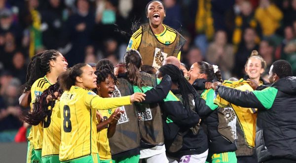 Soccer Football - FIFA Women’s World Cup Australia and New Zealand 2023 - Group F - Panama v Jamaica - Perth Rectangular Stadium, Perth, Australia - July 29, 2023 Jamaica players celebrate after Allyson Swaby scores their first goal REUTERS/Luisa Gonzalez Photo: LUISA GONZALEZ/REUTERS