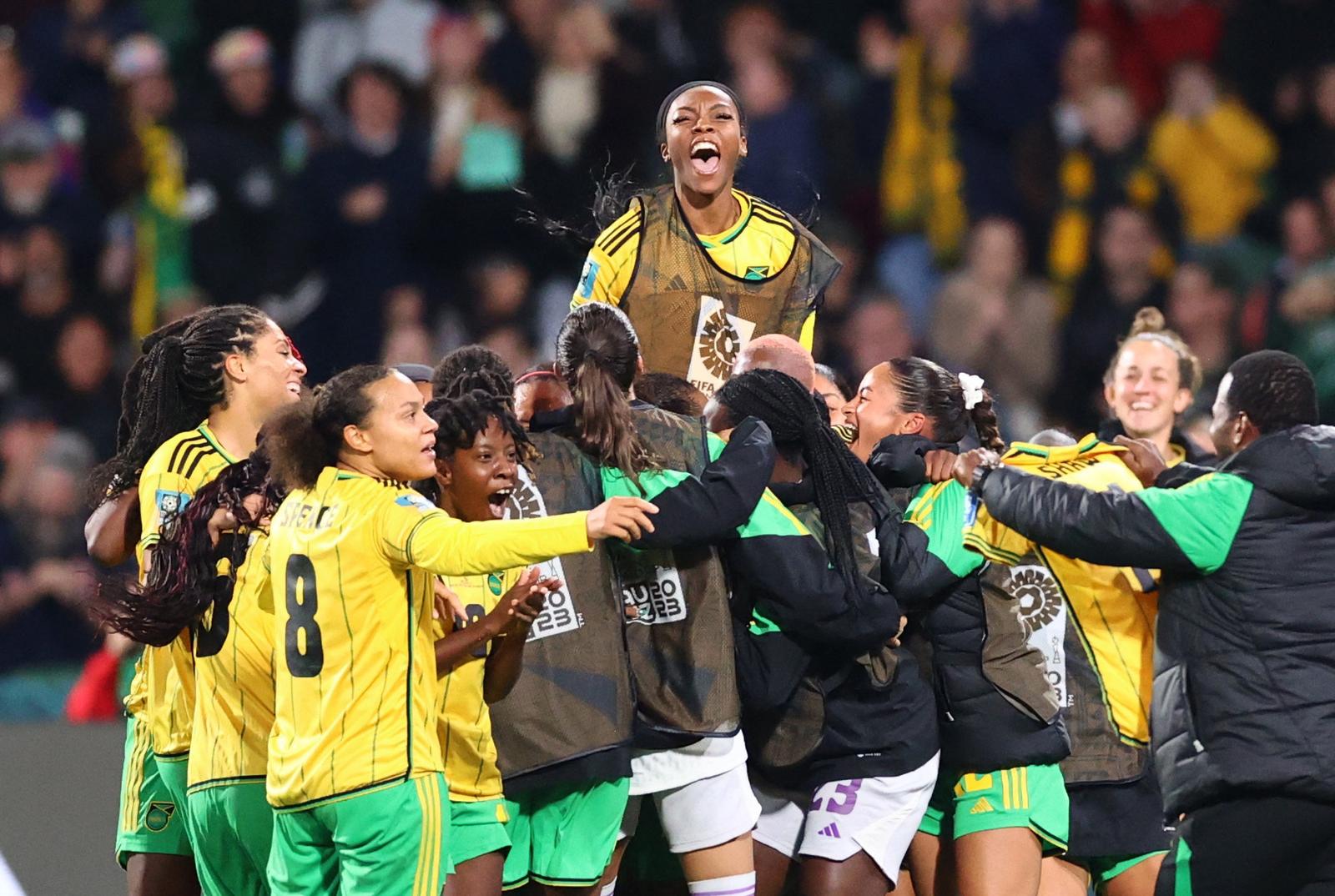 Soccer Football - FIFA Women’s World Cup Australia and New Zealand 2023 - Group F - Panama v Jamaica - Perth Rectangular Stadium, Perth, Australia - July 29, 2023 Jamaica players celebrate after Allyson Swaby scores their first goal REUTERS/Luisa Gonzalez Photo: LUISA GONZALEZ/REUTERS