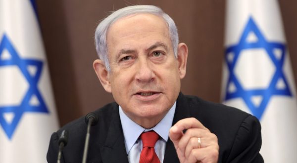 epa10776662 Israeli Prime Minister Benjamin Netanyahu speaks during the weekly cabinet meeting at the prime minister's office in Jerusalem, 30 July 2023.  EPA/ABIR SULTAN / POOL