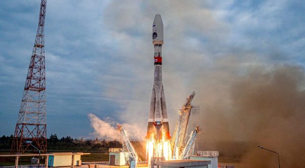 epa10794399 A handout image made available by the Roscosmos State Space Corporation shows the Soyuz-2.1b rocket with the moon lander Luna 25 (Moon) automatic station as it takes off from a launch pad at the Vostochny Cosmodrome, outside the city of Tsiolkovsky, some 180 km north of Blagoveschensk, in the far eastern Amur region, Russia, 11 August 2023. The Soyuz rocket with the first lunar spacecraft in the history of modern Russia was launched from the Vostochny Cosmodrome. Luna-25 will be the first station in the world to land in the near-polar zone of the Moon, on difficult terrain.  EPA/ROSCOSMOS STATE SPACE CORPORATION  HANDOUT EDITORIAL USE ONLY/NO SALES