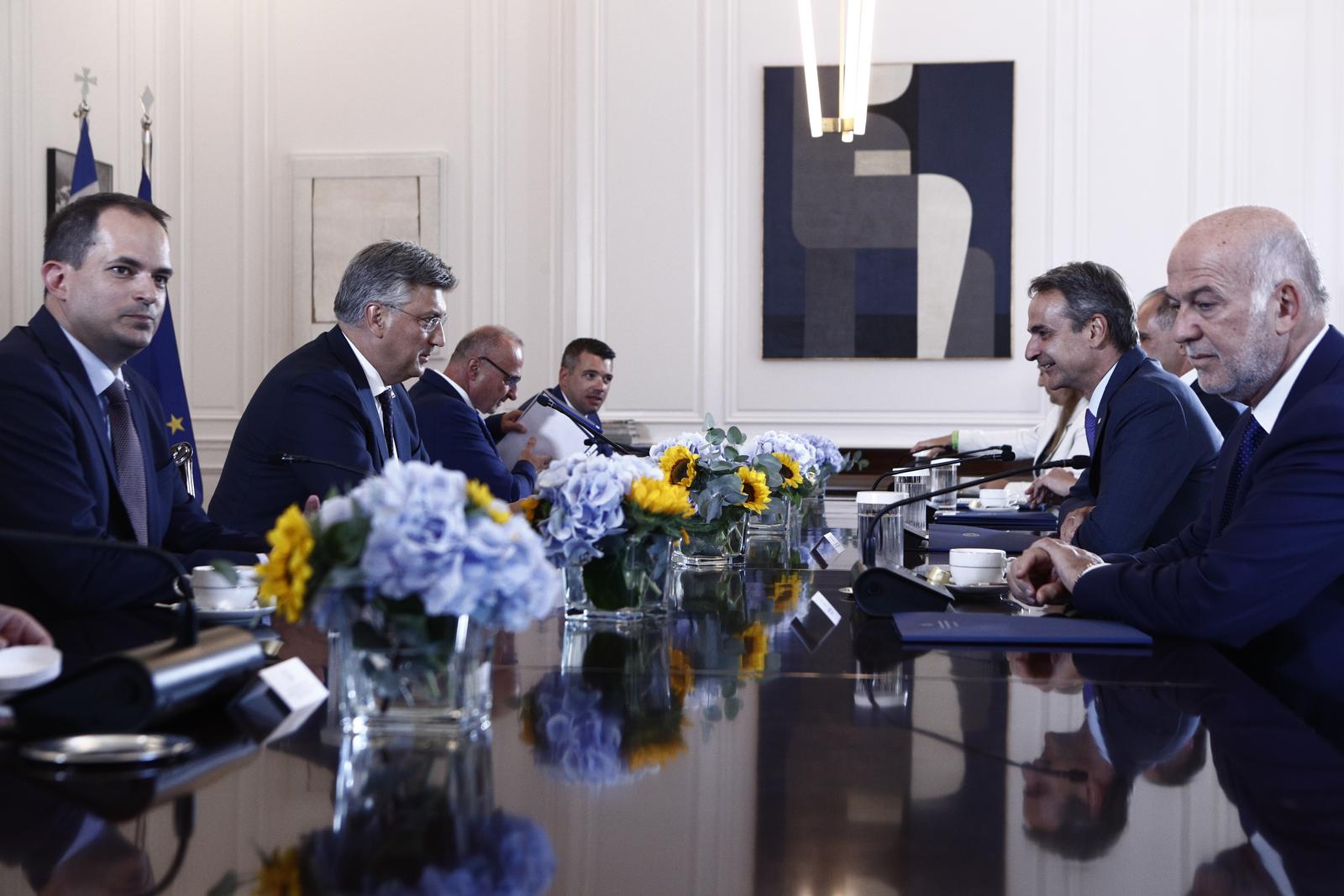 Bilateralni susret premijera Kyriakosa Mitsotakisa s predsjednikom Vlade RH Andrejom Plenkovićem. Ponedjeljak, 21. kolovoza 2023. (SOTIRIS DIMITROPOULOS / EUROKINISSI) Photo: Sotiris Dimitropoulos/EUROKINISSI/PIXSELL